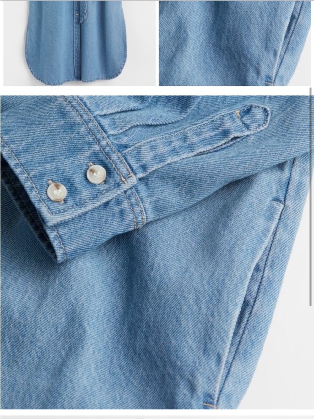 Washed Light Blue Denim Shirt Midi Dress with Tie Belt - Picture 3 of 4